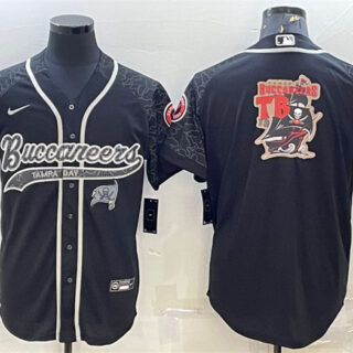 Men's Tampa Bay Buccaneers Black Reflective Team Big Logo With Patch Cool Base Stitched Baseball Jersey