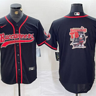 Men's Tampa Bay Buccaneers Black Team Big Logo With Patch Cool Base Stitched Baseball Jersey