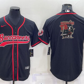 Men's Tampa Bay Buccaneers Black Team Big Logo With Patch Cool Base Stitched Baseball Jersey