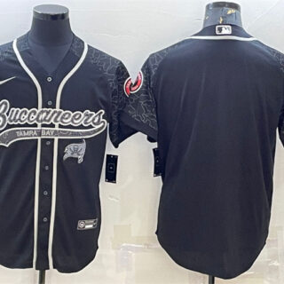 Men's Tampa Bay Buccaneers Blank Black Reflective With Patch Cool Base Stitched Baseball Jersey