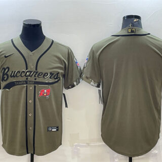 Men's Tampa Bay Buccaneers Blank Olive 2022 Salute To Service Cool Base Stitched Baseball Jersey