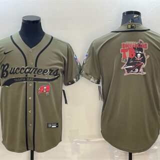 Men's Tampa Bay Buccaneers Olive 2022 Salute To Service Team Big Logo Cool Base Stitched Baseball Jersey