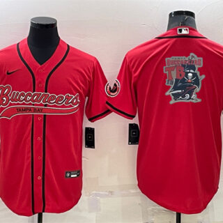 Men's Tampa Bay Buccaneers Red Team Big Logo With Patch Cool Base Stitched Baseball Jersey