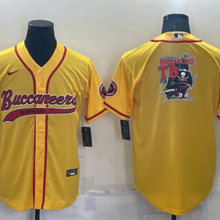 Men's Tampa Bay Buccaneers Yellow Team Big Logo With Patch Cool Base Stitched Baseball Jersey
