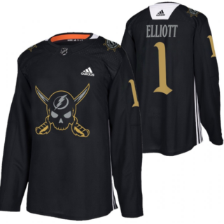 Men's Tampa Bay Lightning #1 Brian Elliott Black Gasparilla Inspired Pirate-Themed Warmup Stitched Jersy