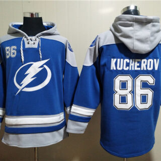 Men's Tampa Bay Lightning #86 Nikita Kucherov Blue Ageless Must-Have Lace-Up Pullover Hoodie