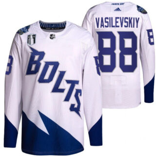 Men's Tampa Bay Lightning #88 Andrei Vasilevskiy 2022 White Stanley Cup Final Patch Stitched Jersey