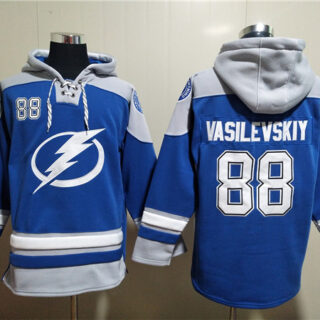 Men's Tampa Bay Lightning #88 Andrei Vasilevskiy Blue Ageless Must-Have Lace-Up Pullover Hoodie
