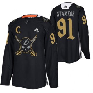 Men's Tampa Bay Lightning #91 Steven Stamkos Black Gasparilla Inspired Pirate-Themed Warmup Stitched Jersy