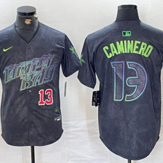 Men's Tampa Bay Rays #13 Junior Caminero Charcoal 2024 City Connect Limited Stitched jerseys