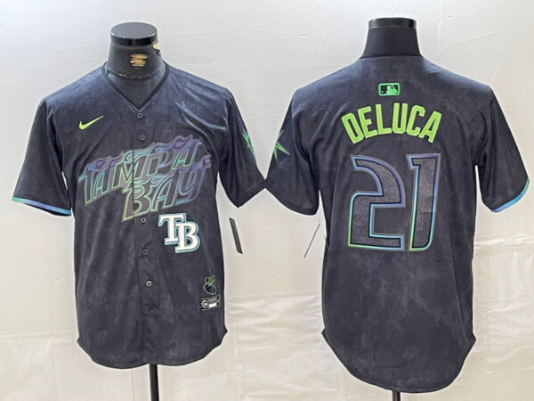 Men's Tampa Bay Rays #21 Jonny DeLuca Charcoal 2024 City Connect Limited Stitched Jerseys