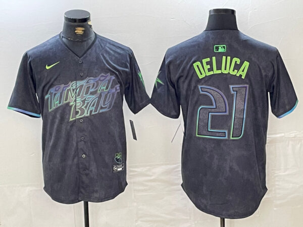 Men's Tampa Bay Rays #21 Jonny DeLuca Charcoal 2024 City Connect Limited Stitched jerseys