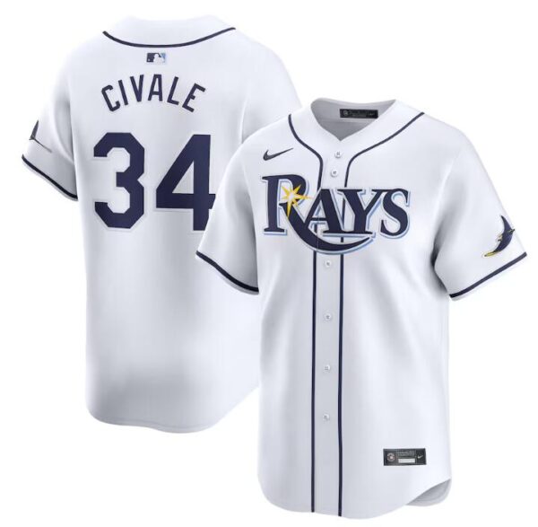 Men's Tampa Bay Rays #34 Aron Civale White Home Limited Stitched Baseball Jersey