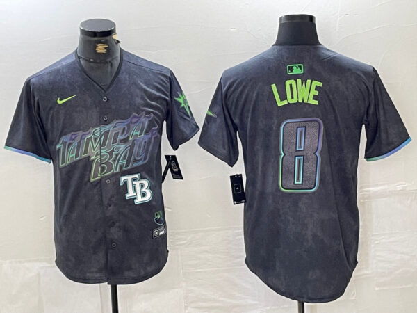 Men's Tampa Bay Rays #8 Brandon Lowe Charcoal 2024 City Connect Limited Stitched jerseys 3
