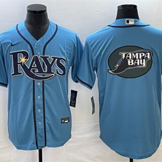 Men's Tampa Bay Rays Light Blue Team Big Logo Cool Base Stitched Baseball Jersey