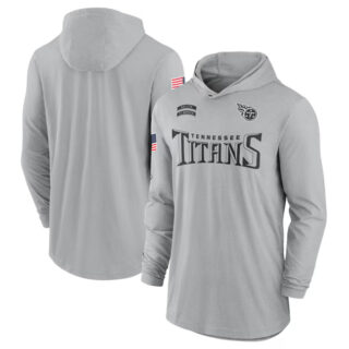 Men's Tennessee Titans 2024 Gray Salute To Service Lightweight Performance Long Sleeve Hooded T-Shirt