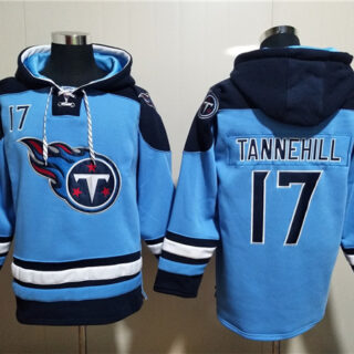 Men's Tennessee Titans #17 Ryan Tannehill Blue Lace-Up Pullover Hoodie