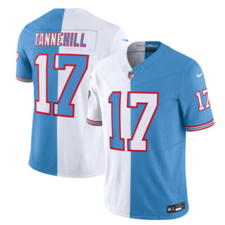 Men's Tennessee Titans #17 Ryan Tannehill White Blue 2023 F.U.S.E. Split Vapor Limited Throwback Stitched Football Jersey