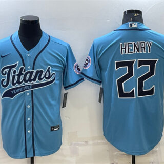 Men's Tennessee Titans #22 Derrick Henry Blue With Patch Cool Base Stitched Baseball Jersey