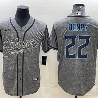 Men's Tennessee Titans #22 Derrick Henry Grey With Patch Cool Base Stitched Baseball Jersey