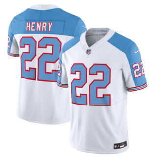Men's Tennessee Titans #22 Derrick Henry White Blue 2023 F.U.S.E. Vapor Limited Throwback Stitched Football Jersey