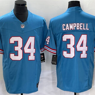 Men's Tennessee Titans #34 Earl Campbell Light Blue 2023 F.U.S.E. Vapor Limited Throwback Stitched Football Jersey