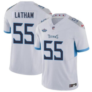 Men's Tennessee Titans #55 JC Latham White 2024 F.U.S.E With Draft Patch Vapor Limited Stitched Football Jersey
