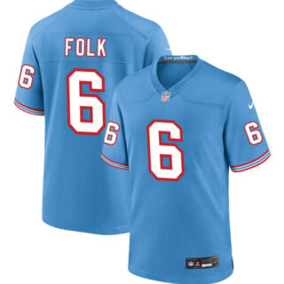 Men's Tennessee Titans #6 Nick Folk Light Blue Throwback Player Stitched Game Jersey