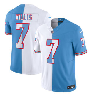Men's Tennessee Titans #7 Malik Willis White Blue 2023 F.U.S.E. Split Vapor Limited Throwback Stitched Football Jersey