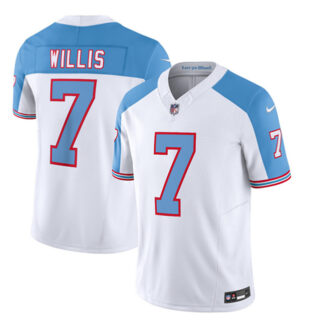 Men's Tennessee Titans #7 Malik Willis White Blue 2023 F.U.S.E. Vapor Limited Throwback Stitched Football Jersey