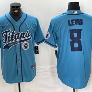 Men's Tennessee Titans #8 Will Levis Blue With Patch Cool Base Stitched Baseball Jerseys