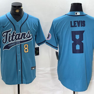 Men's Tennessee Titans #8 Will Levis Blue With Patch Cool Base Stitched Baseball Jerseys