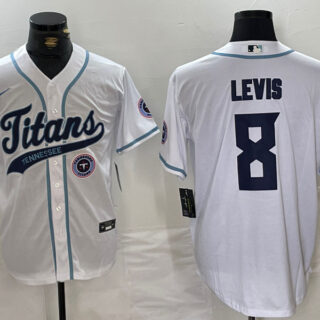 Men's Tennessee Titans #8 Will Levis White With Patch Cool Base Stitched Baseball Jerseys