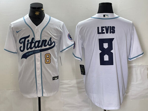 Men's Tennessee Titans #8 Will Levis White With Patch Cool Base Stitched Baseball Jerseys
