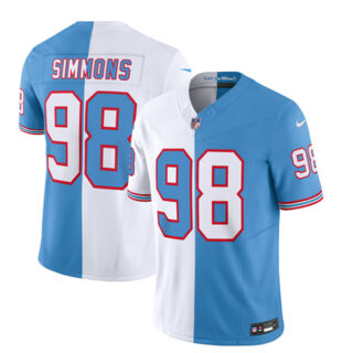 Men's Tennessee Titans #98 Jeffery Simmons White Blue 2023 F.U.S.E. Split Vapor Limited Throwback Stitched Football Jersey