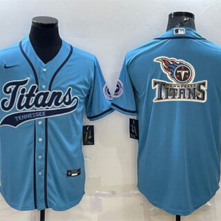 Men's Tennessee Titans Blue Team Big Logo With Patch Cool Base Stitched Baseball Jersey