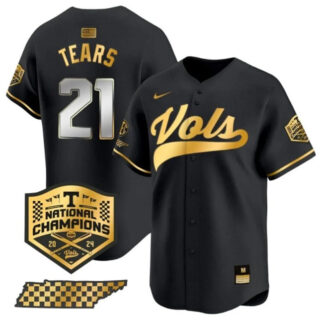 Men's Tennessee Volunteers #21 Kavares Tears Black Gold 2024 Champions Vapor Limited Stitched Jersey
