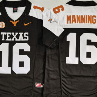 Men's Texas Longhorns #16 Peyton Manning Black White F.U.S.E. Stitched Jersey