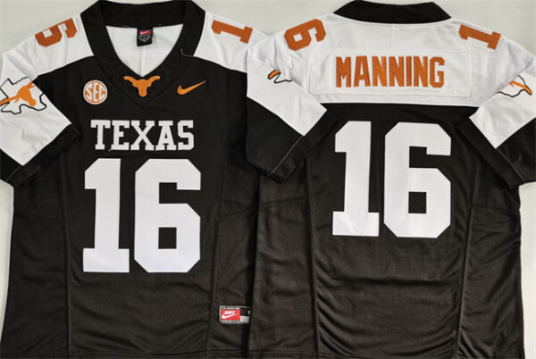 Men's Texas Longhorns #16 Peyton Manning Black White F.U.S.E. Stitched Jersey