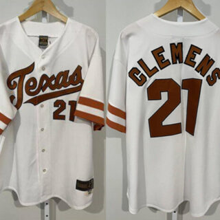 Men's Texas Longhorns #21 Roger Clemens White Stitched Jersey