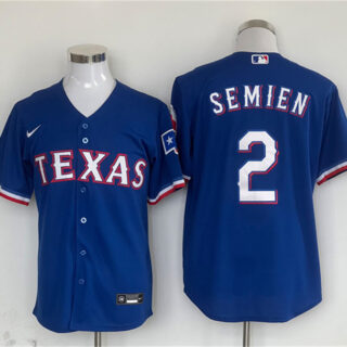 Men's Texas Rangers #2 Marcus Semien Royal With Patch Cool Base Stitched Baseball Jersey