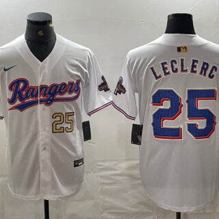Men's Texas Rangers #25 Jose Leclerc White Gold Cool Base Stitched Baseball Jersey