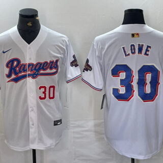 Men's Texas Rangers #30 Nathaniel Lowe White Gold Cool Base Stitched Baseball Jersey
