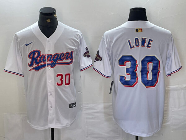 Men's Texas Rangers #30 Nathaniel Lowe White Gold Cool Base Stitched Baseball Jersey