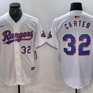 Men's Texas Rangers #32 Evan Carter White Gold Cool Base Stitched Baseball Jersey