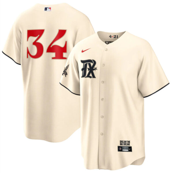 Men's Texas Rangers #34 Nolan Ryan Cream 2023 City Connect Stitched Baseball Jersey
