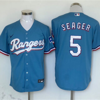 Men's Texas Rangers #5 Corey Seager Blue With Patch Cool Base Stitched MLB Jersey