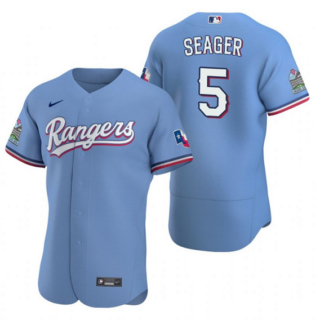 Men's Texas Rangers #5 Corey Seager Light Blue Flex Base Stitched Jersey