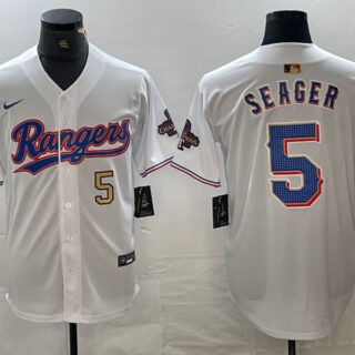 Men's Texas Rangers #5 Corey Seager Number White 2023 World Series Champions Cool Base Jerseys