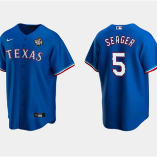 Men's Texas Rangers #5 Corey Seager Royal 2023 World Series Stitched Baseball Jersey